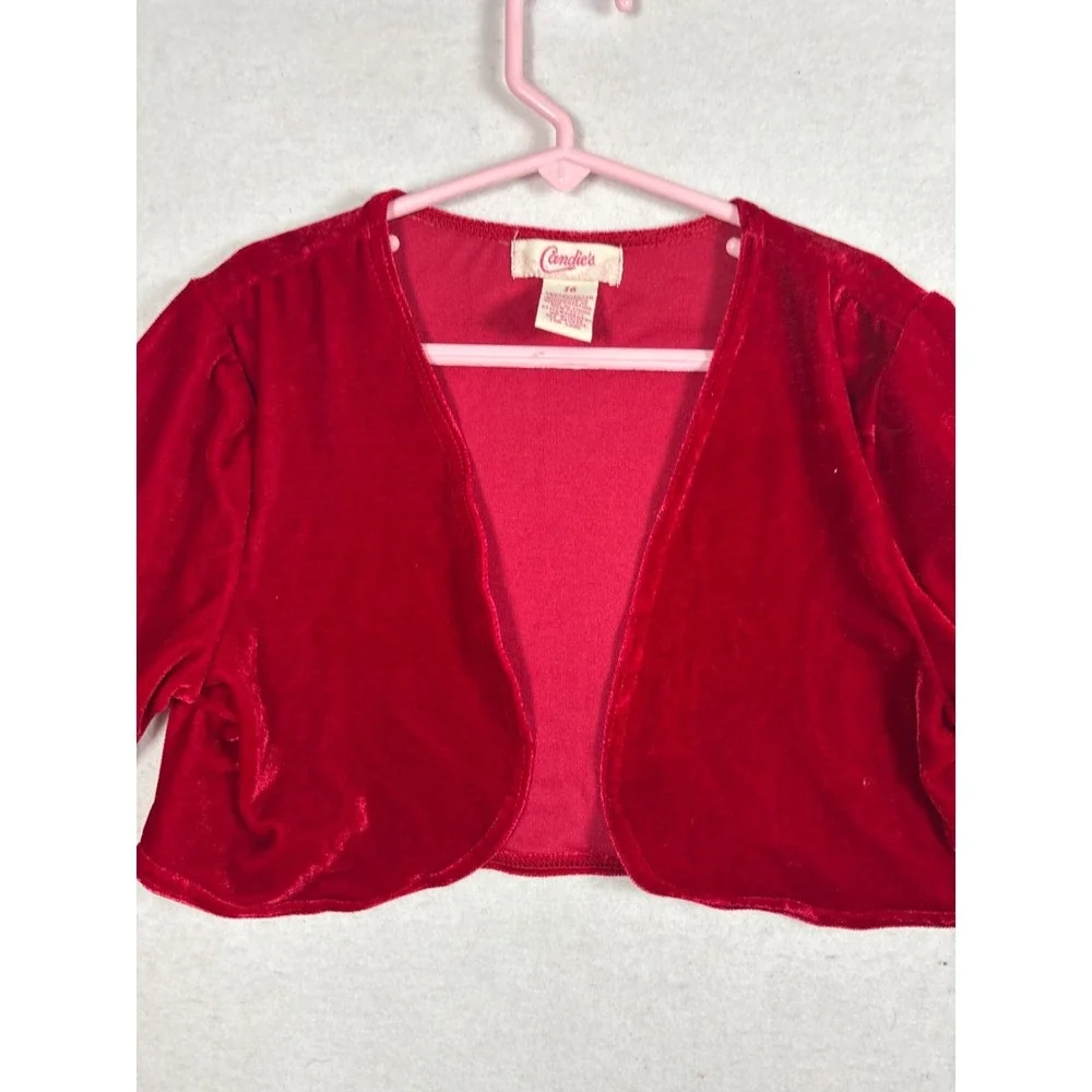 Candie's Shrug Bolero Kids Size 16 Red NEW Velvet Open Front‎ Cropped Layering